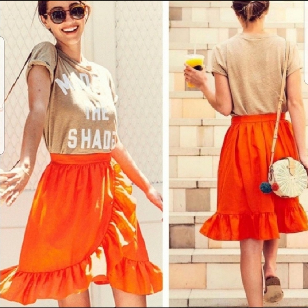 J Crew orange ruffle skirt size 2